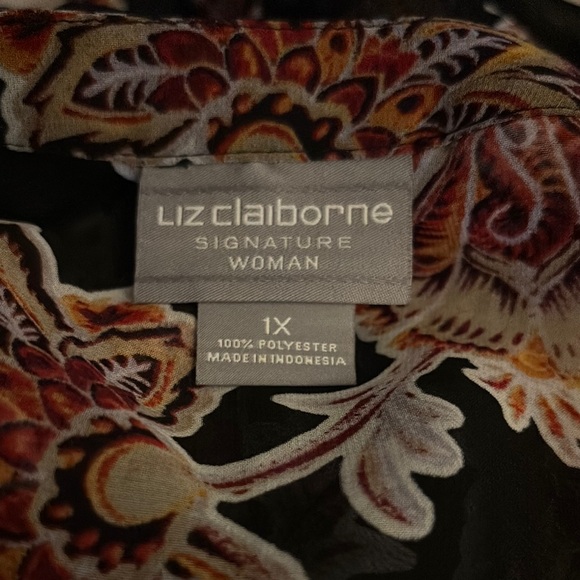 Liz Claiborne size 1x Floral Black Blouse - Picture 3 of 3